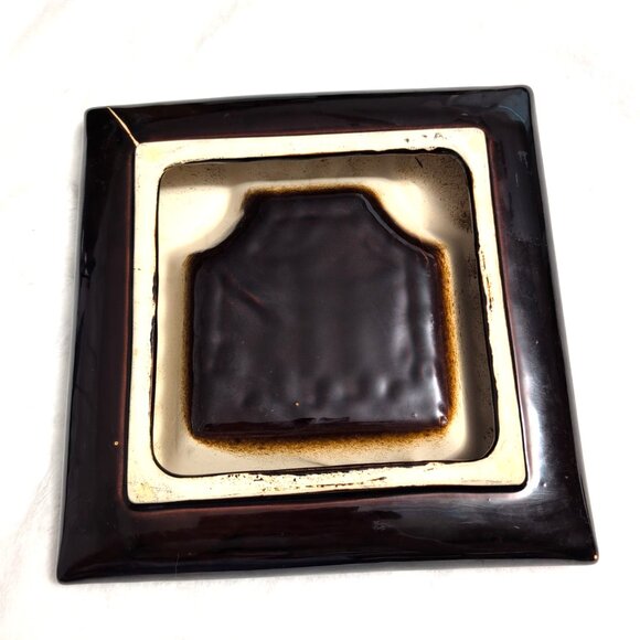 Vintage MCM Large Ceramic Ashtray Brown/Tan Drip Glaze 10.25" Square VGC - Picture 5 of 9
